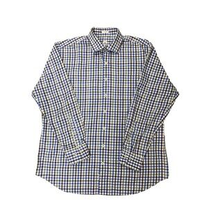 Peter Millar Cotton Button Up Shirt Mens XL Blue Brown Gingham Check Long Sleeve